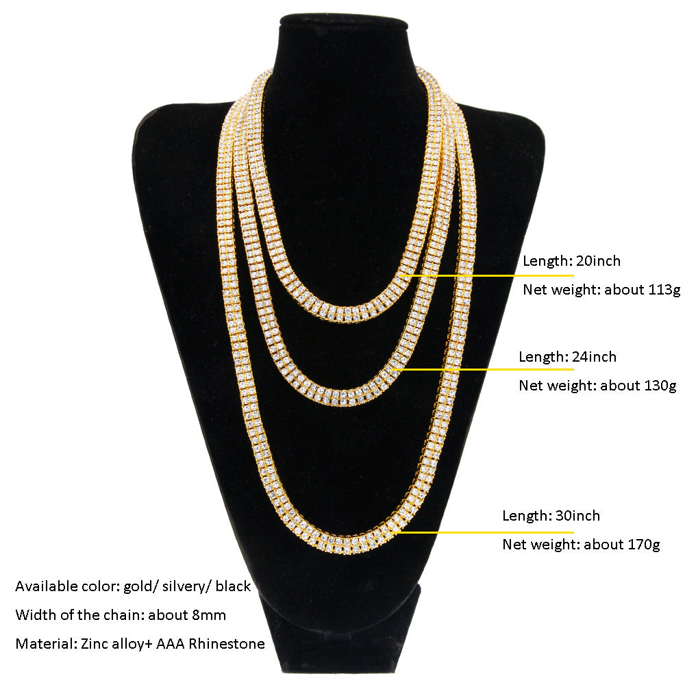 Ninica - Alloy Diamond Two Row Hip Hop Necklace