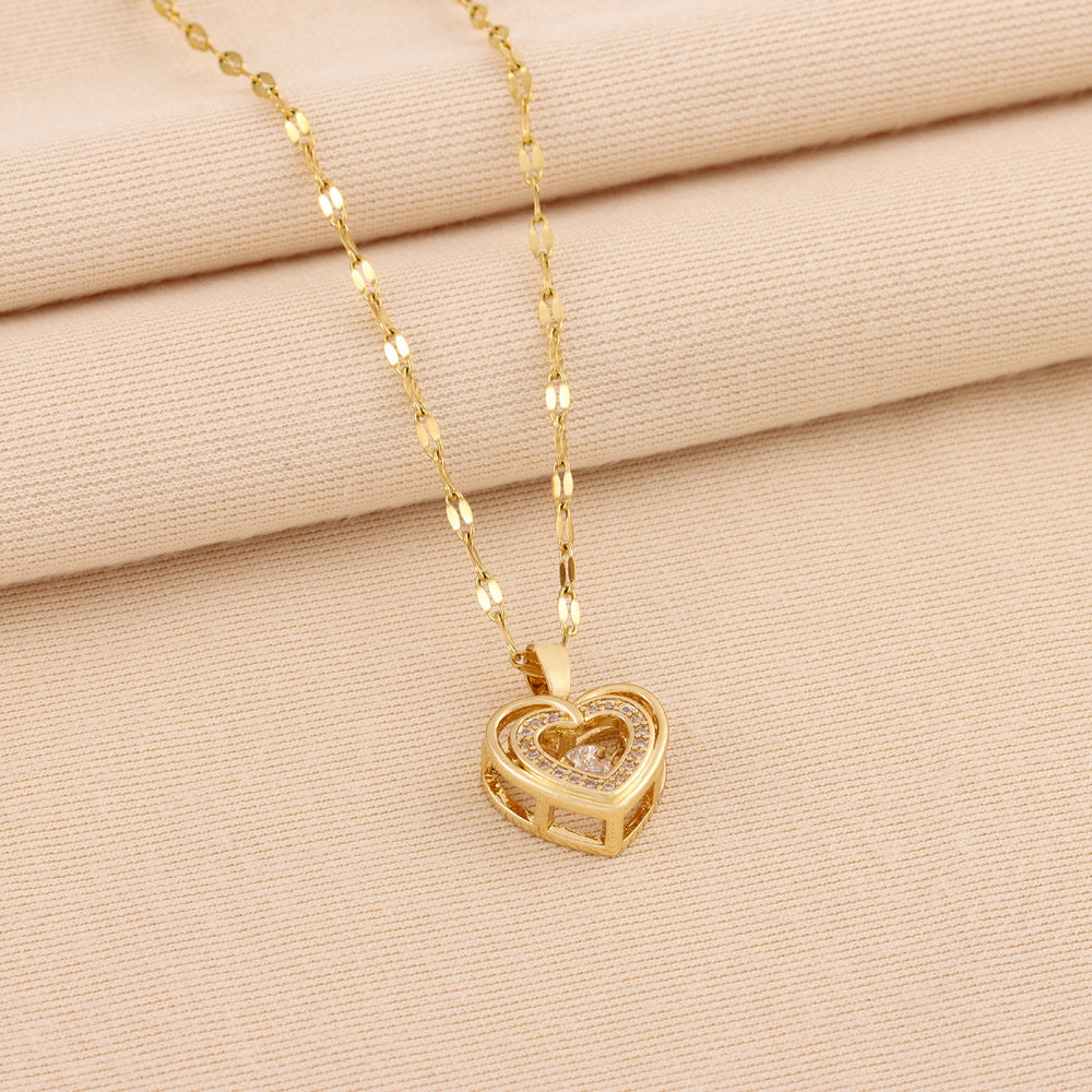 Double-layer Love Necklace with Rhinestones