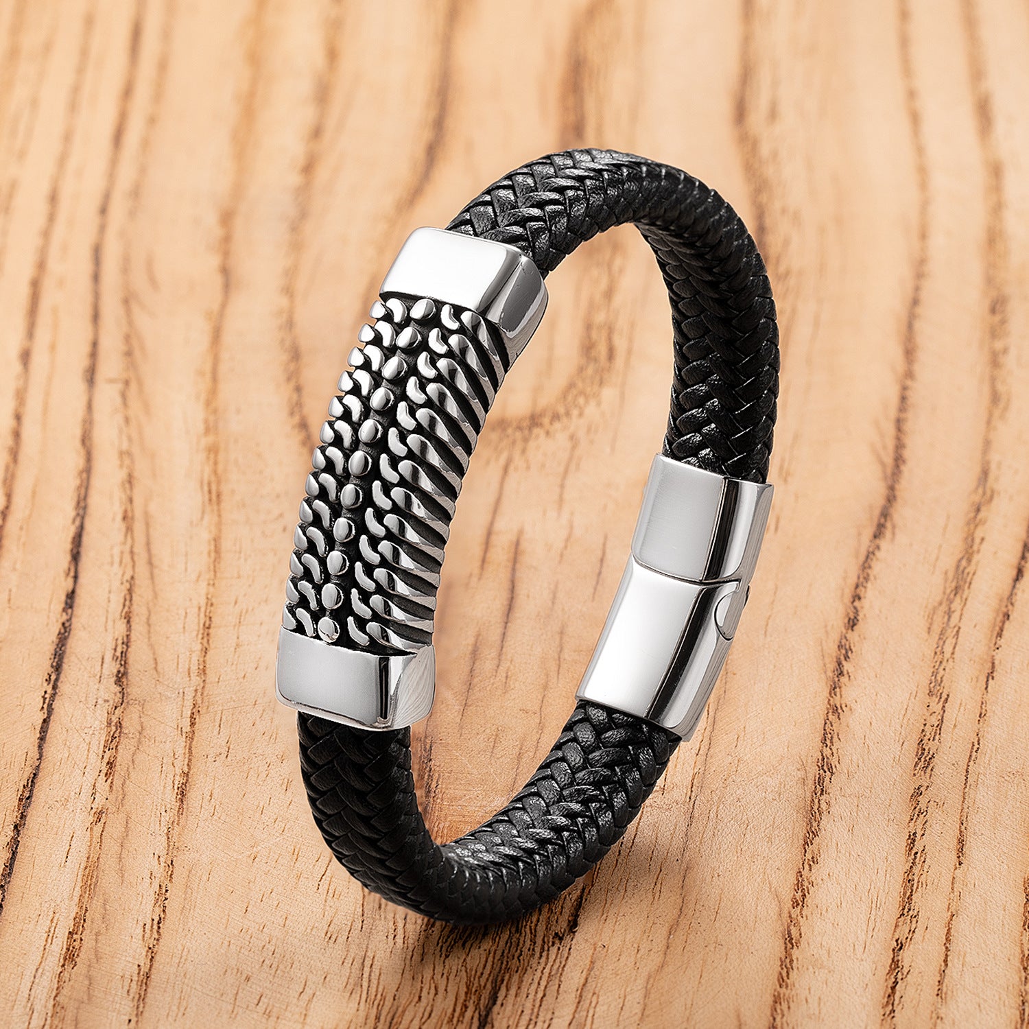Stara - Men's Classic Stainless Steel Leather Bracelet
